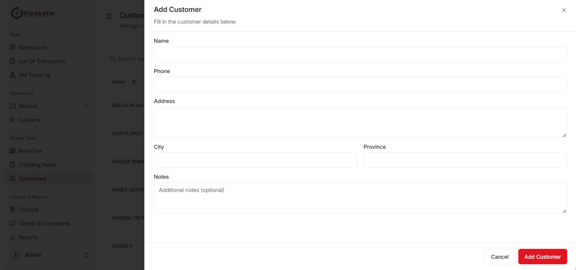 Form data pelanggan
