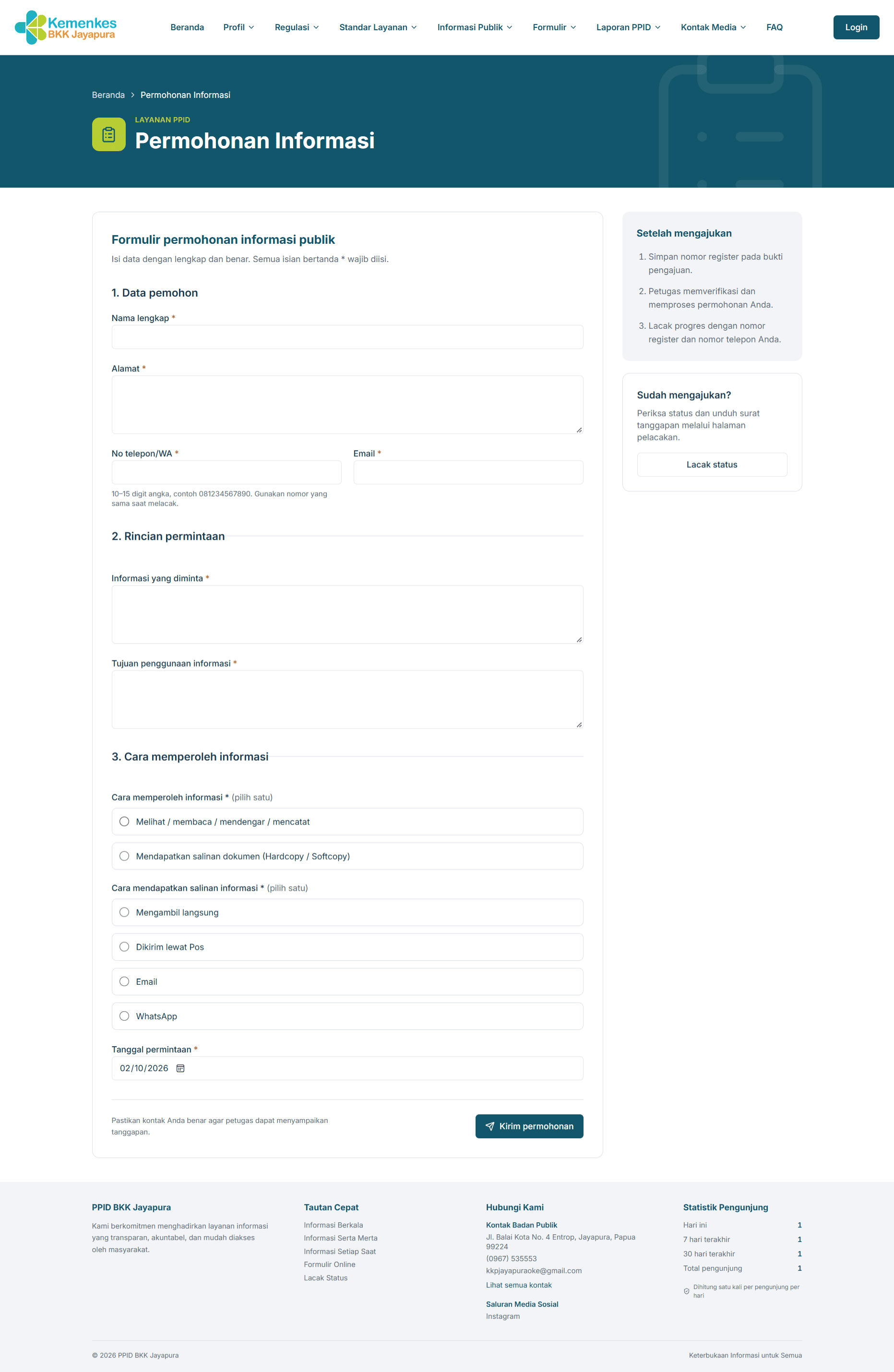 Formulir permohonan informasi