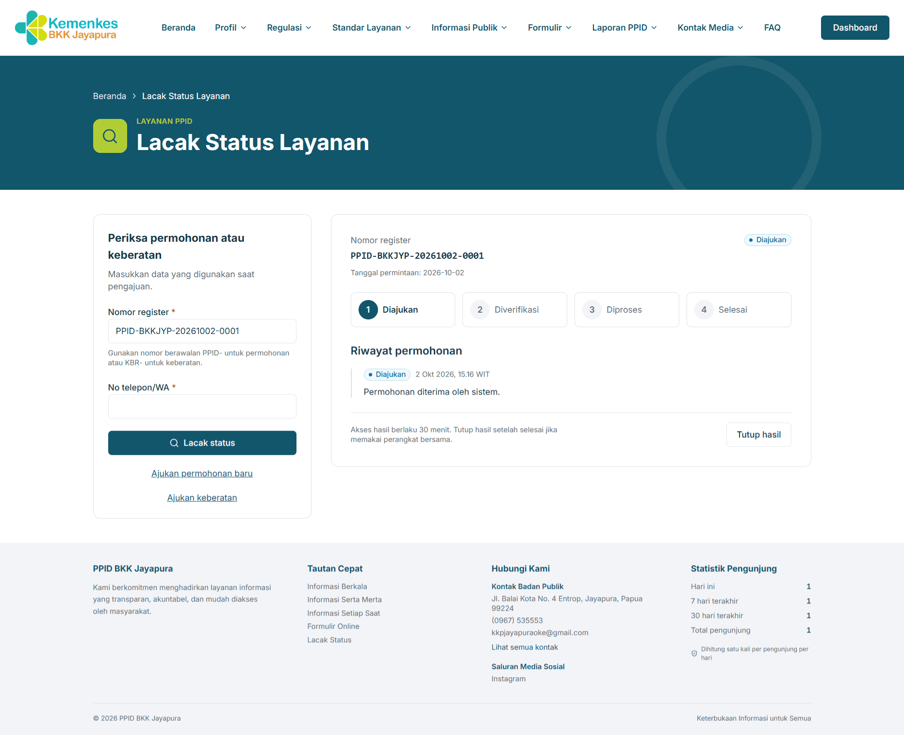 Lacak status permohonan dengan riwayat